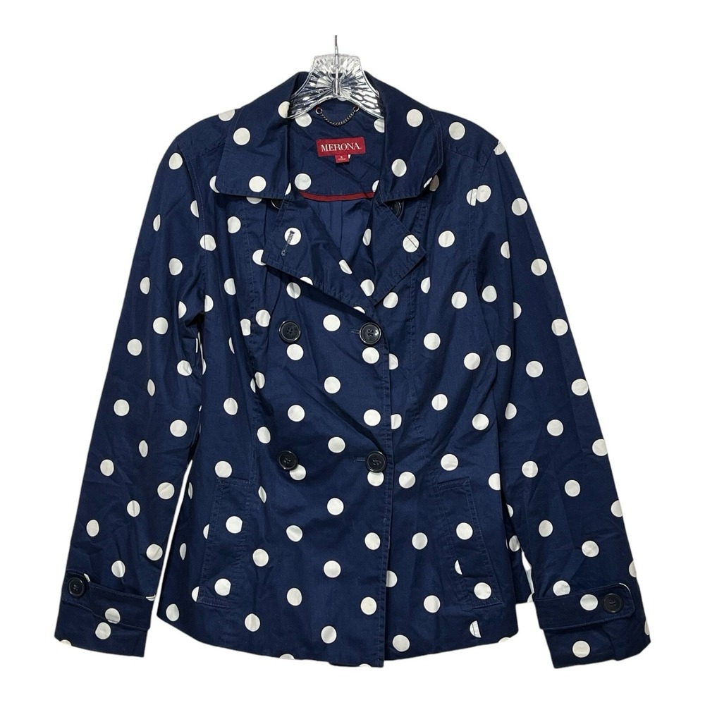Merona Navy White Polka Dot Double Breasted Jacket‎ Size Small